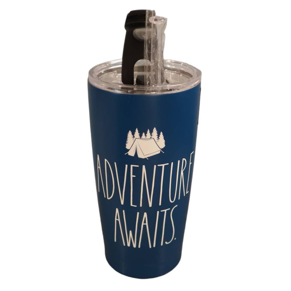 Rae Dunn ADVENTURE AWAITS Camping Tent Blue Stainless Steel Tumbler 17oz